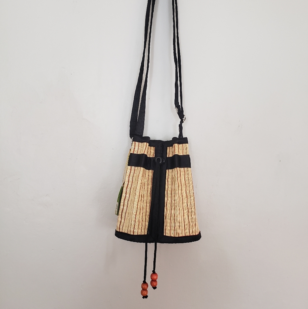 Sarage tatami Cambodia handmade straw bucket purse
